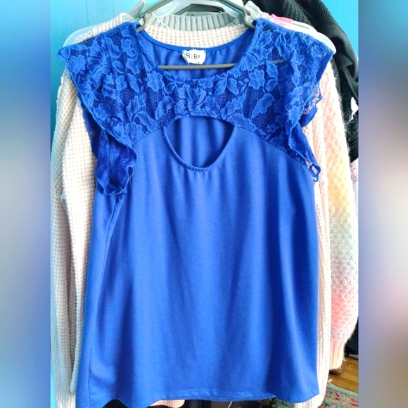 BiBi Lace Cutout Royal Blue Top - Picture 2 of 3